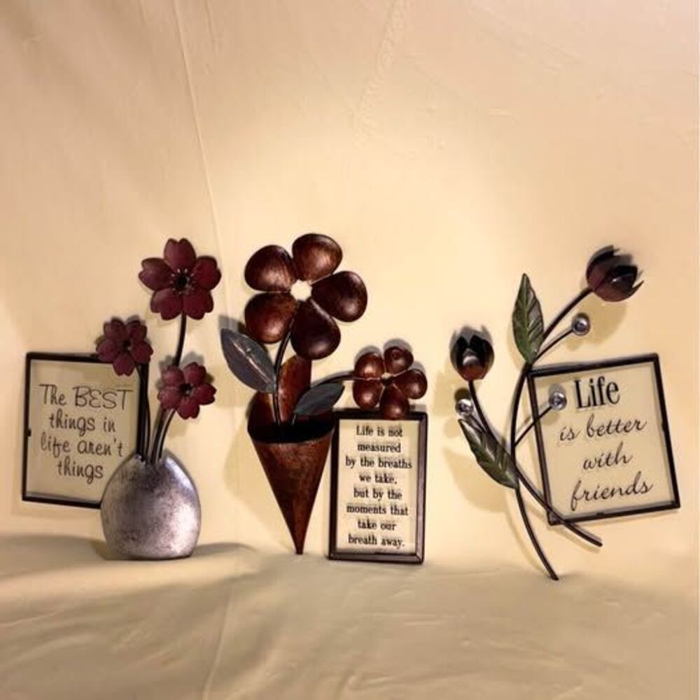 Vintage Style Metal Floral Wall Art & Inspirational Sign Set (3-Piece Decor Grou